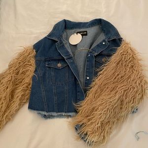 Denim Jacket with Brown Fur Sleeves